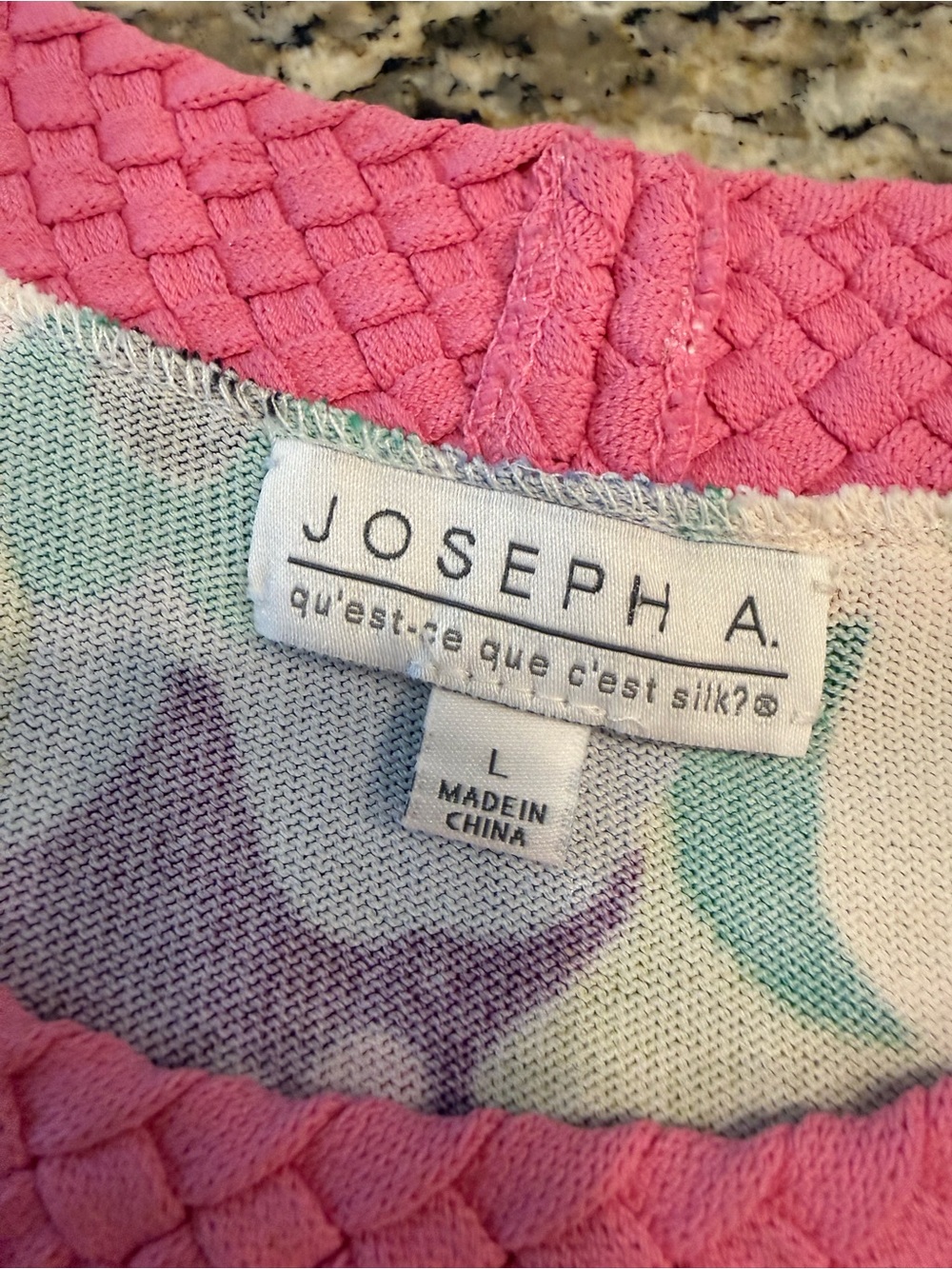Joseph A. vibrant floral sleeveless sweater top braided pink trim SZ LG - Picture 5 of 11